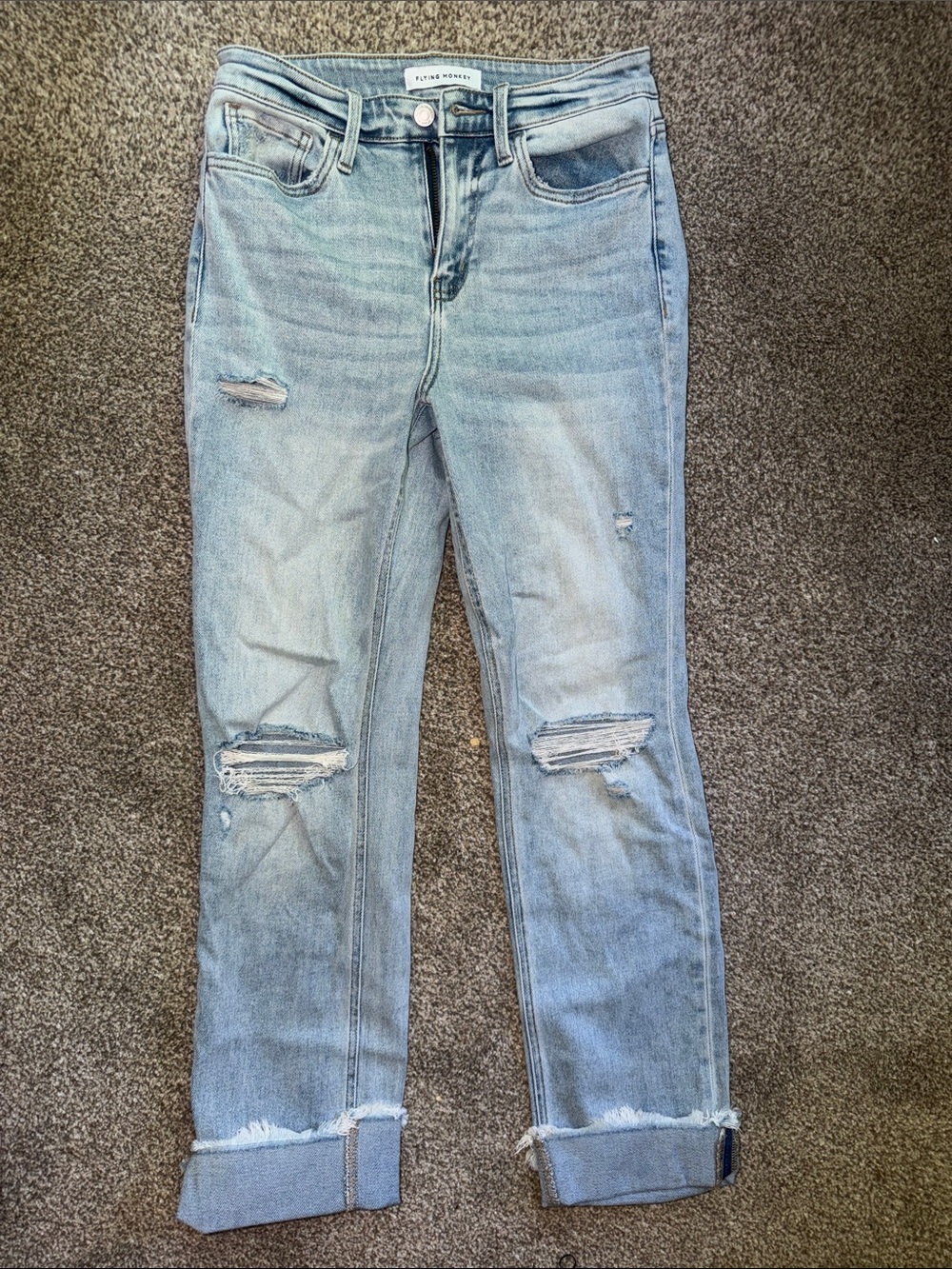 Flying Monkey Light Blue Distressed Relaxed Skinny Jeans